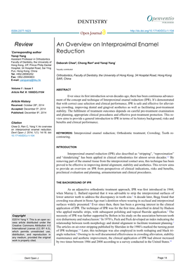 An Overview on Interproximal Enamel Reduction