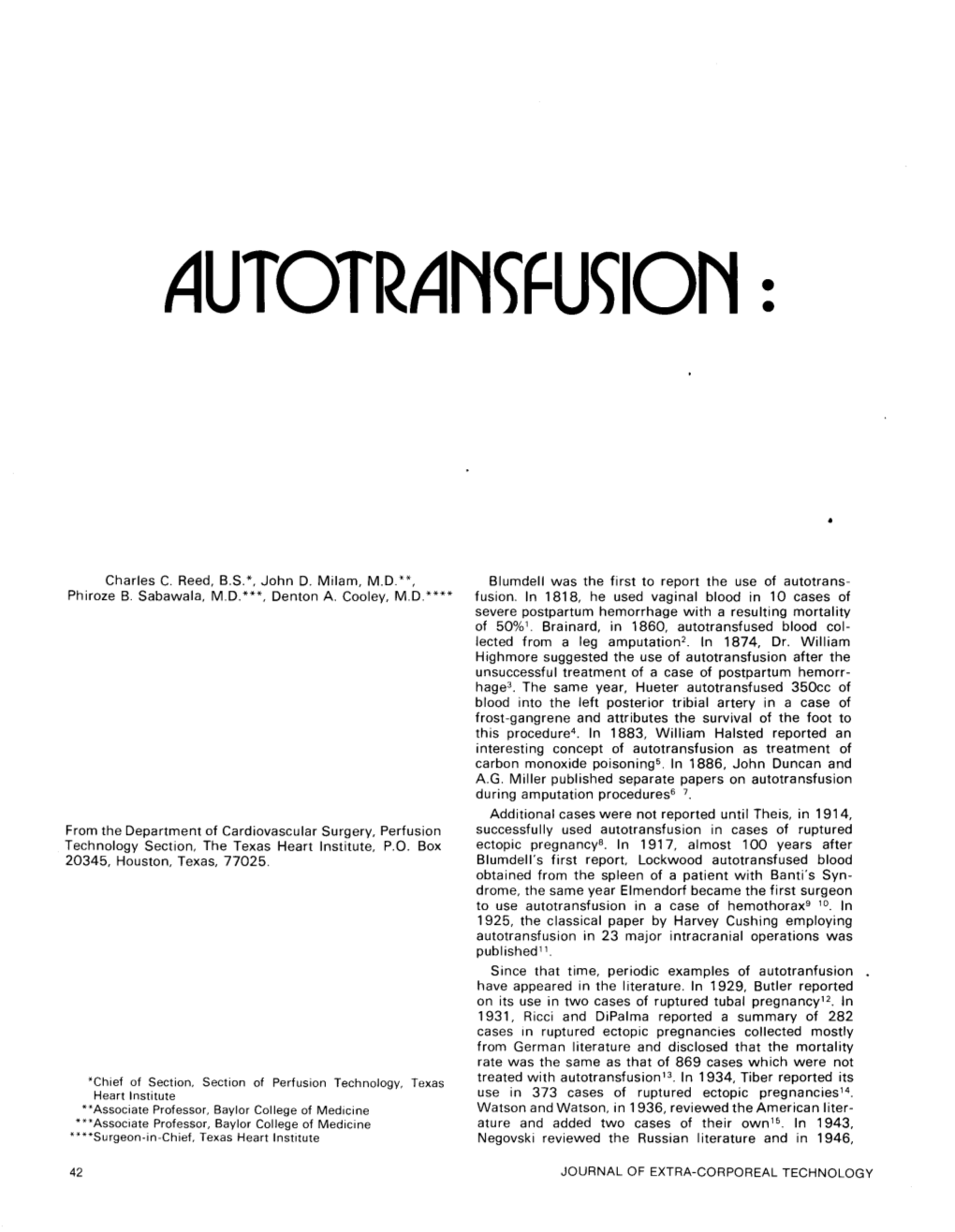 Autotransfusion After the Unsuccessful Treatment of a Case of Postpartum Hemorr­ Hage3