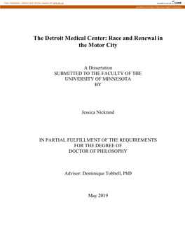 The Detroit Medical Center: Race and Renewal in the Motor City