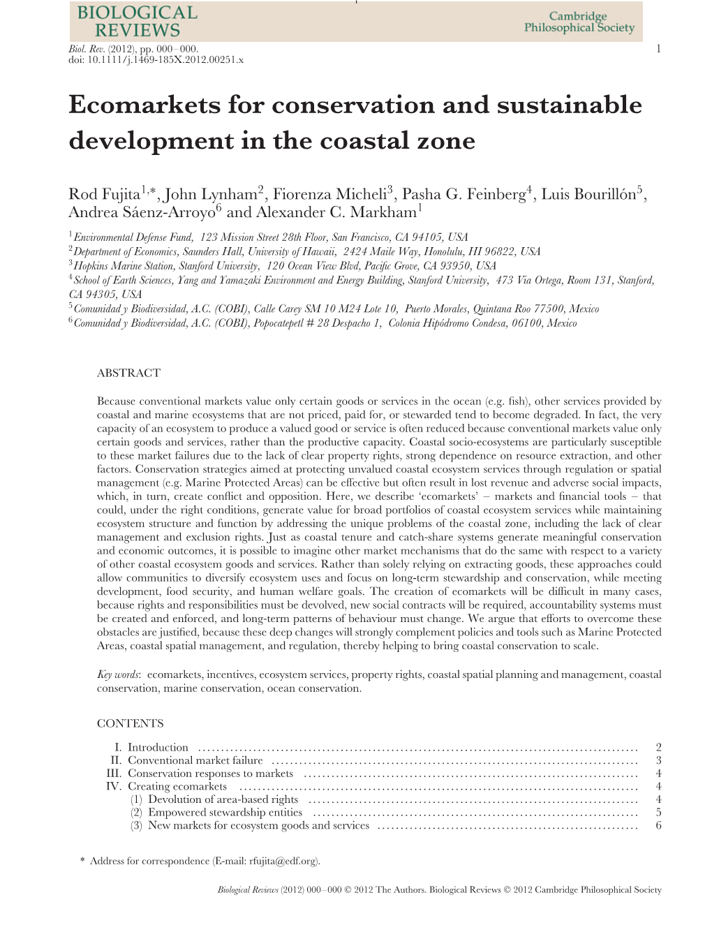 Ecomarkets for Conservation and Sustainable Development in the Coastal Zone