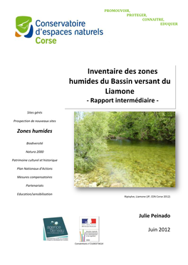 Inventaire Des Zones Humides Du Bassin Versant Du Liamone (2011-2013) Est Réalisé Dans Le Cadre Du SDAGE Du Bassin De Corse Et Son Programme De Mesures