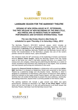 Landmark Season for the Mariinsky Theatre