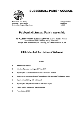 Bubbenhall Annual Parish Assembly