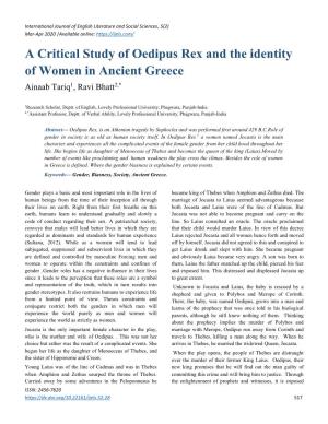 A Critical Study of Oedipus Rex and the Identity of Women in Ancient Greece Ainaab Tariq1, Ravi Bhatt2,*