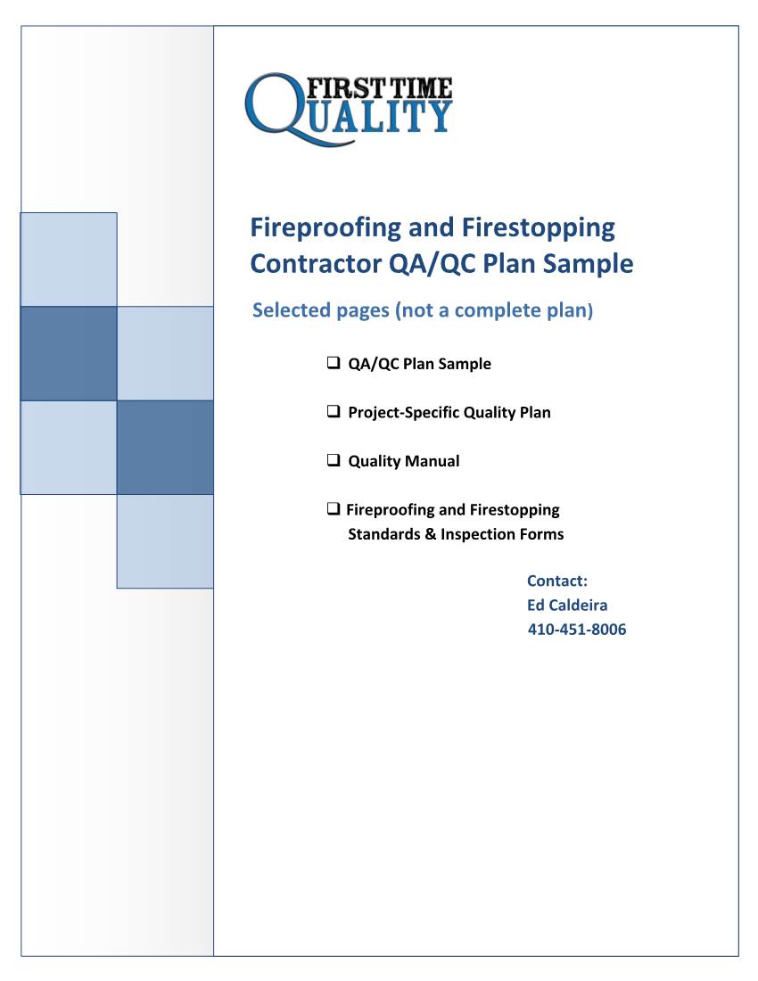 Fireproofing and Firestopping Contractor QA/QC Plan Sample Selected Pages (Not a Complete Plan)