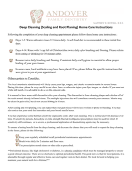Deep Cleaning (Scaling and Root Planing) Home Care Instructions