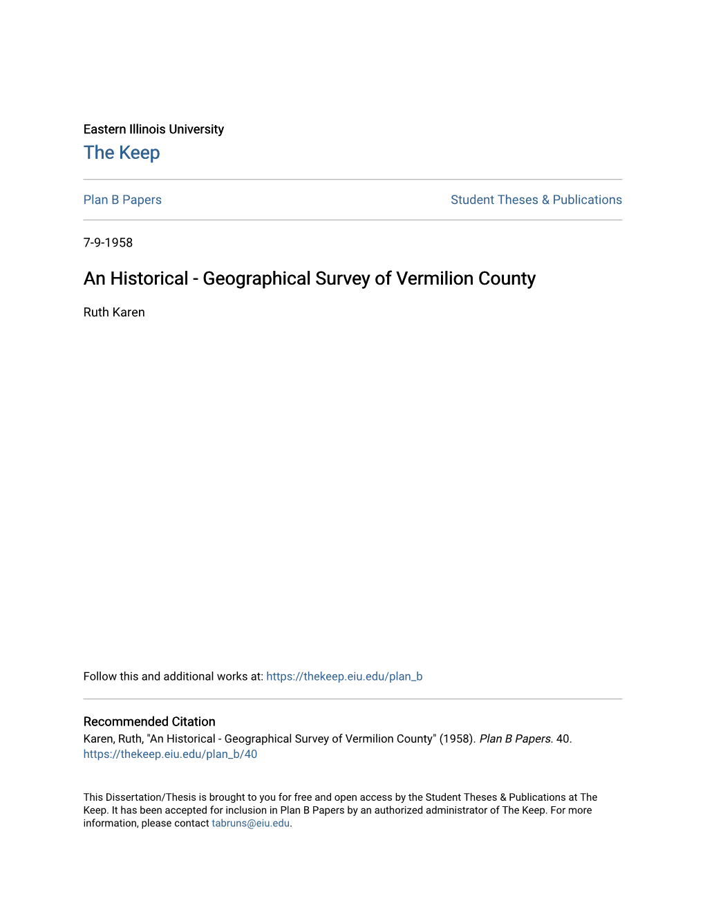 An Historical - Geographical Survey of Vermilion County