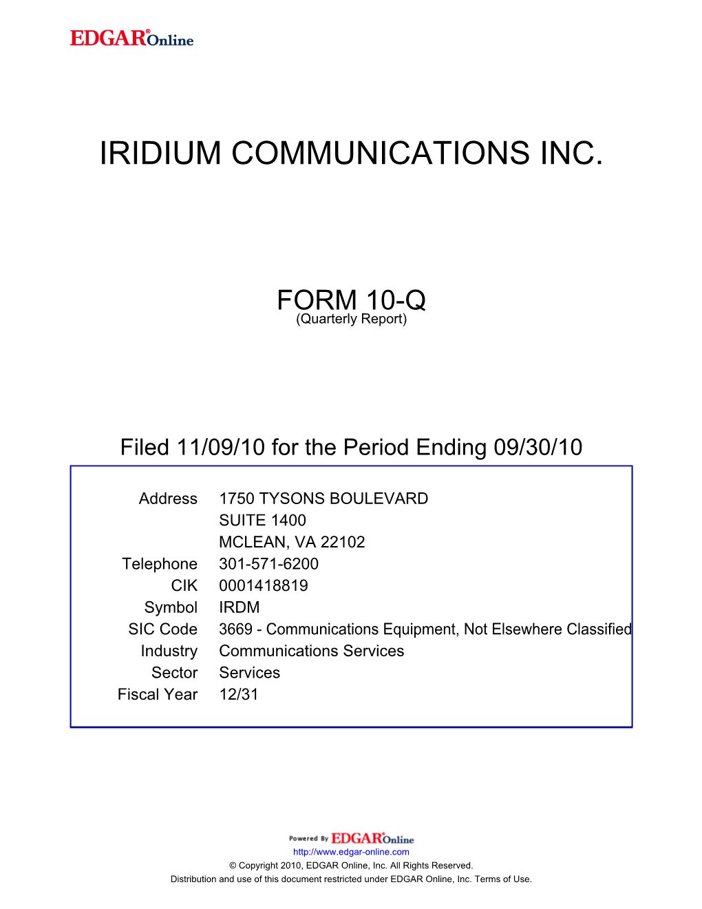 Iridium Communications Inc