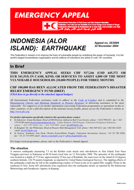 (Alor Island): Earthquake; Appeal No