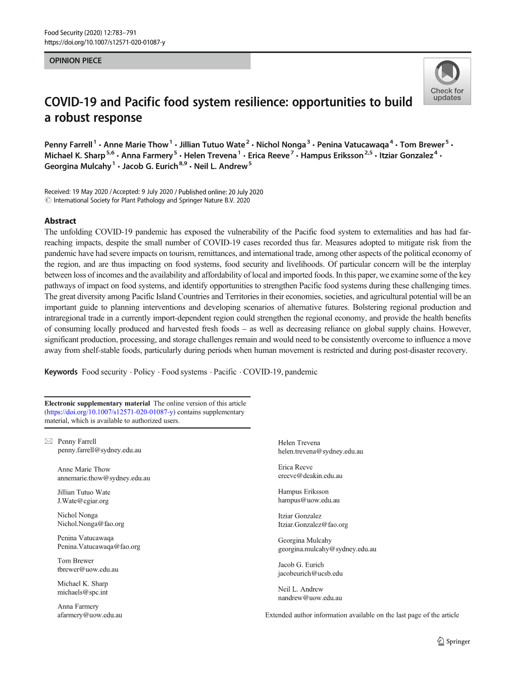 COVID-19 and Pacific Food System Resilience: Opportunities to Build a Robust Response