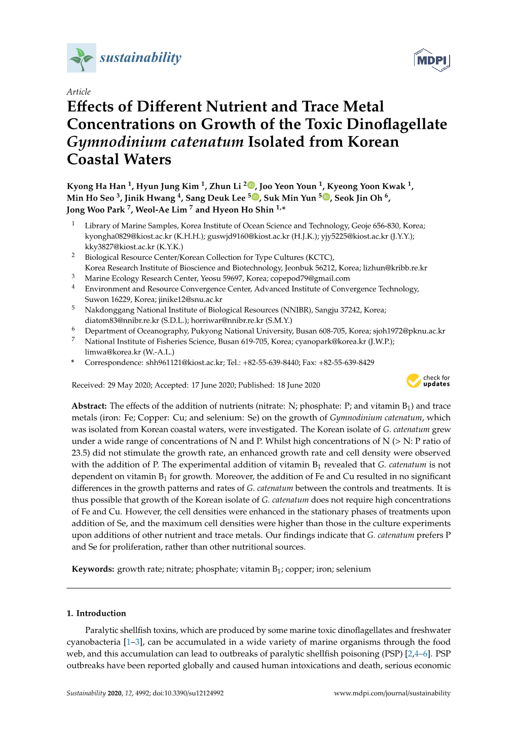 Effects of Different Nutrient and Trace Metal Concentrations on Growth Of