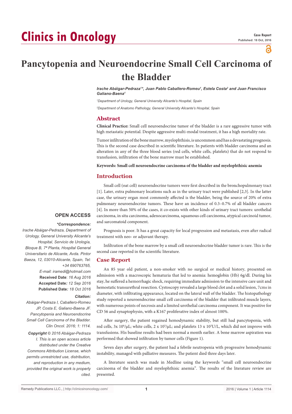 Pancytopenia and Neuroendocrine Small Cell Carcinoma of the Bladder