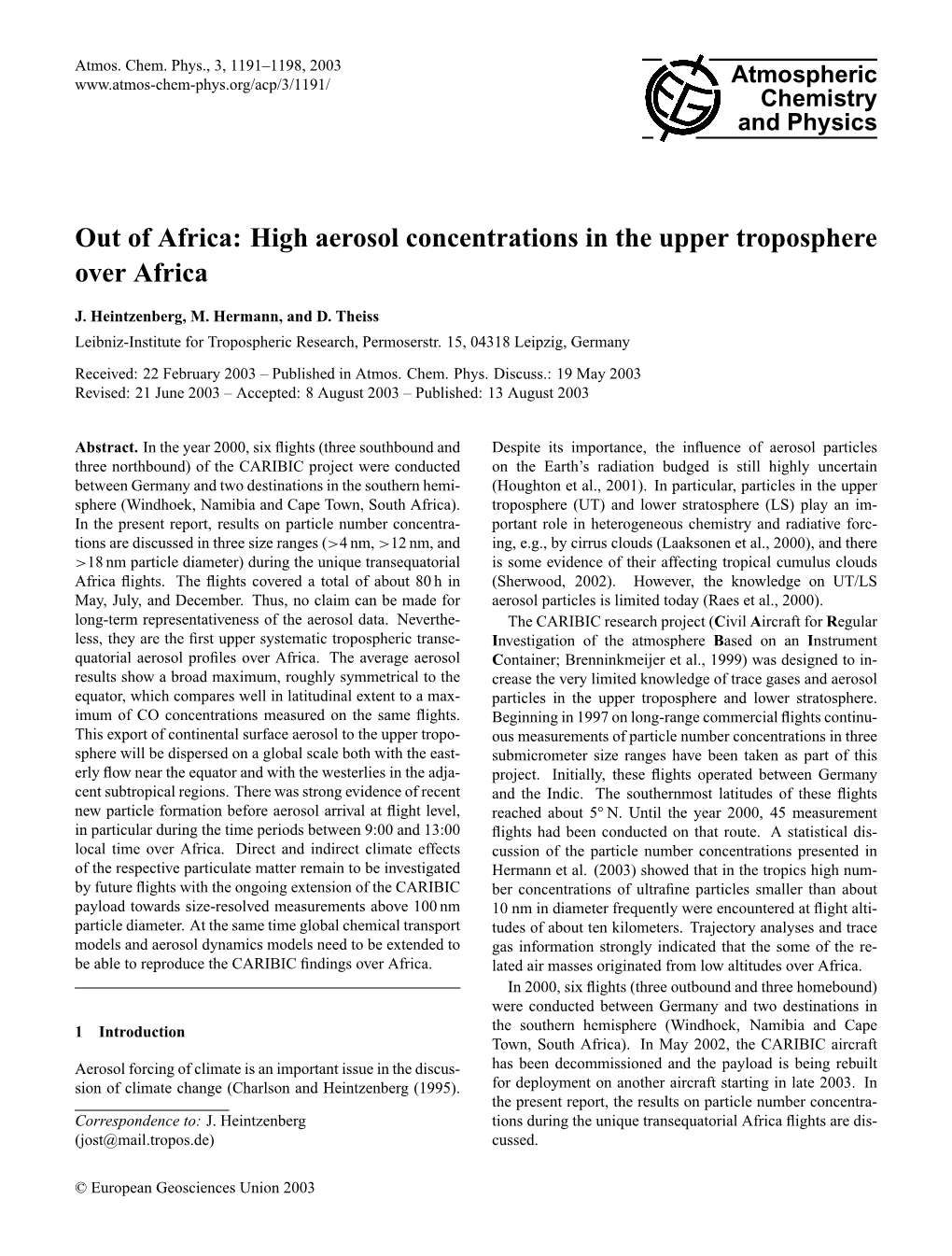 High Aerosol Concentrations in the Upper Troposphere Over Africa