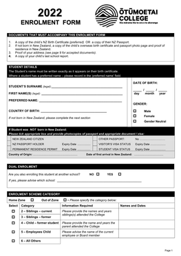 Otumoetai College Enrolment Form