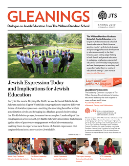 Jewish Expression Today and Implications for Jewish Education | SPRING 2019, VOLUME 6, ISSUE 1