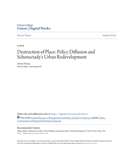 Policy Diffusion and Schenectady's Urban Redevelopment Alistair Phaup Union College - Schenectady, NY