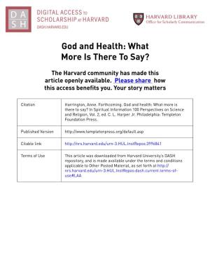God and Health: What More Is There to Say?