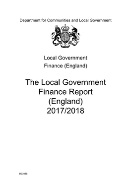 The Local Government Finance Report (England) 2017/2018