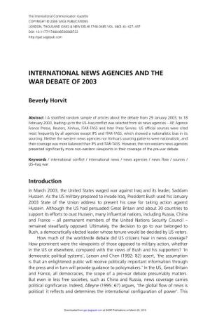 International News Agencies and the War Debate of 2003