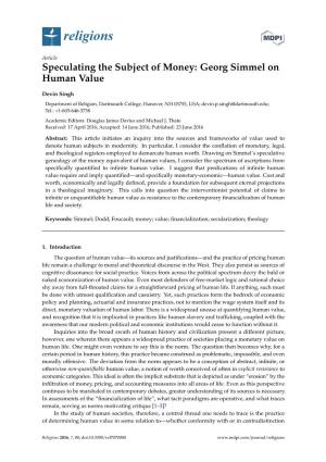 Speculating the Subject of Money: Georg Simmel on Human Value