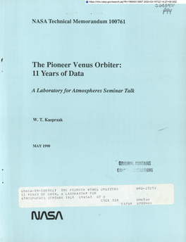 The Pioneer Venus Orbiter: 11 Years of Data