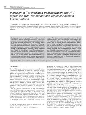 Inhibition of Tat-Mediated Transactivation and HIV Replication with Tat Mutant and Repressor Domain Fusion Proteins