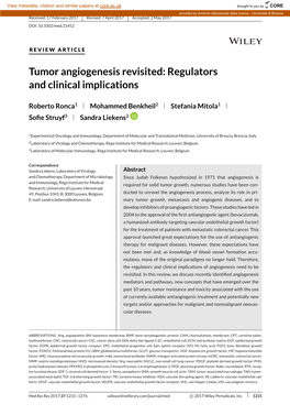 Tumor Angiogenesis Revisited: Regulators and Clinical Implications