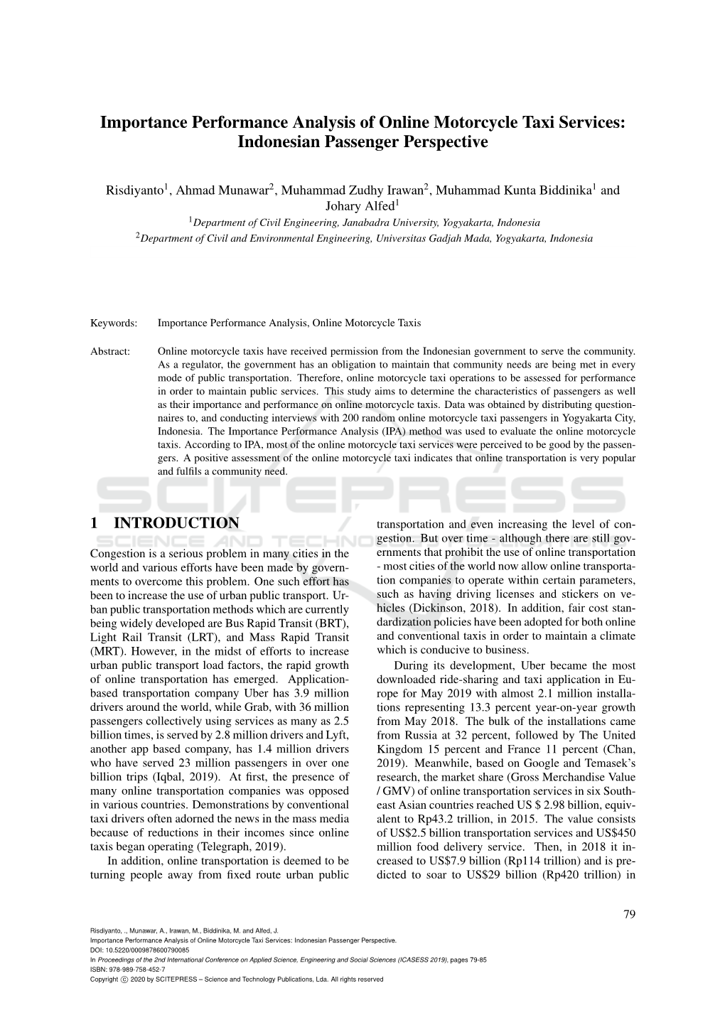 Importance Performance Analysis of Online Motorcycle Taxi Services: Indonesian Passenger Perspective