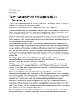 Why Reclassifying Schizophrenia Is Necessary
