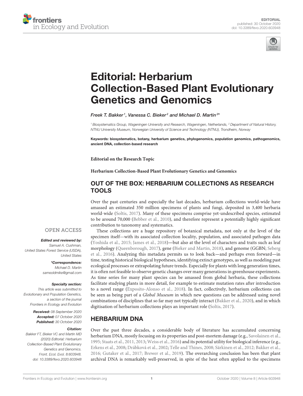 Herbarium Collection-Based Plant Evolutionary Genetics and Genomics