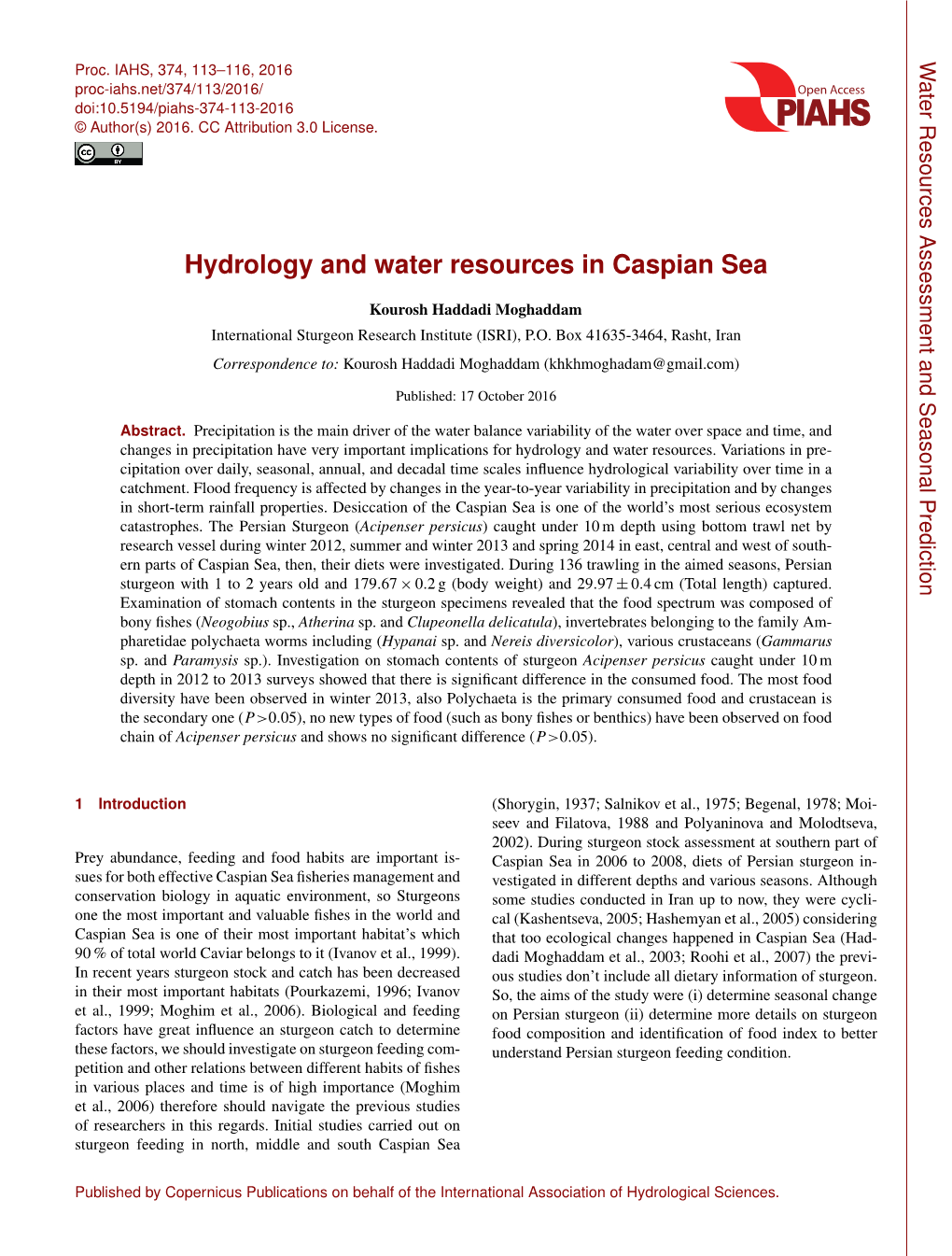 Hydrology and Water Resources in Caspian Sea