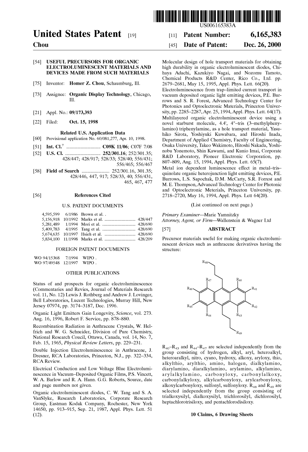 United States Patent (19) 11 Patent Number: 6,165,383 Chou (45) Date of Patent: Dec