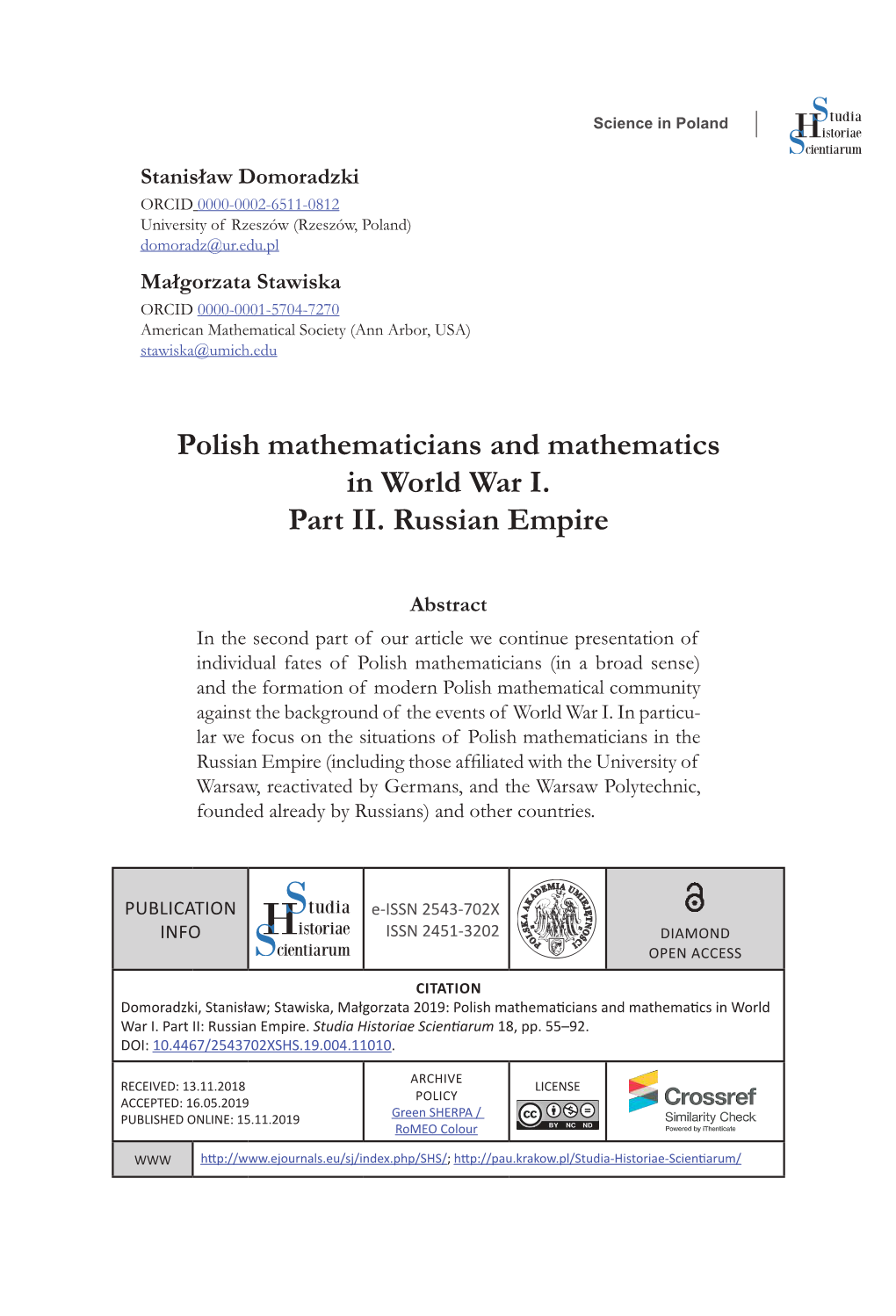 Polish Mathematicians and Mathematics in World War I. Part II