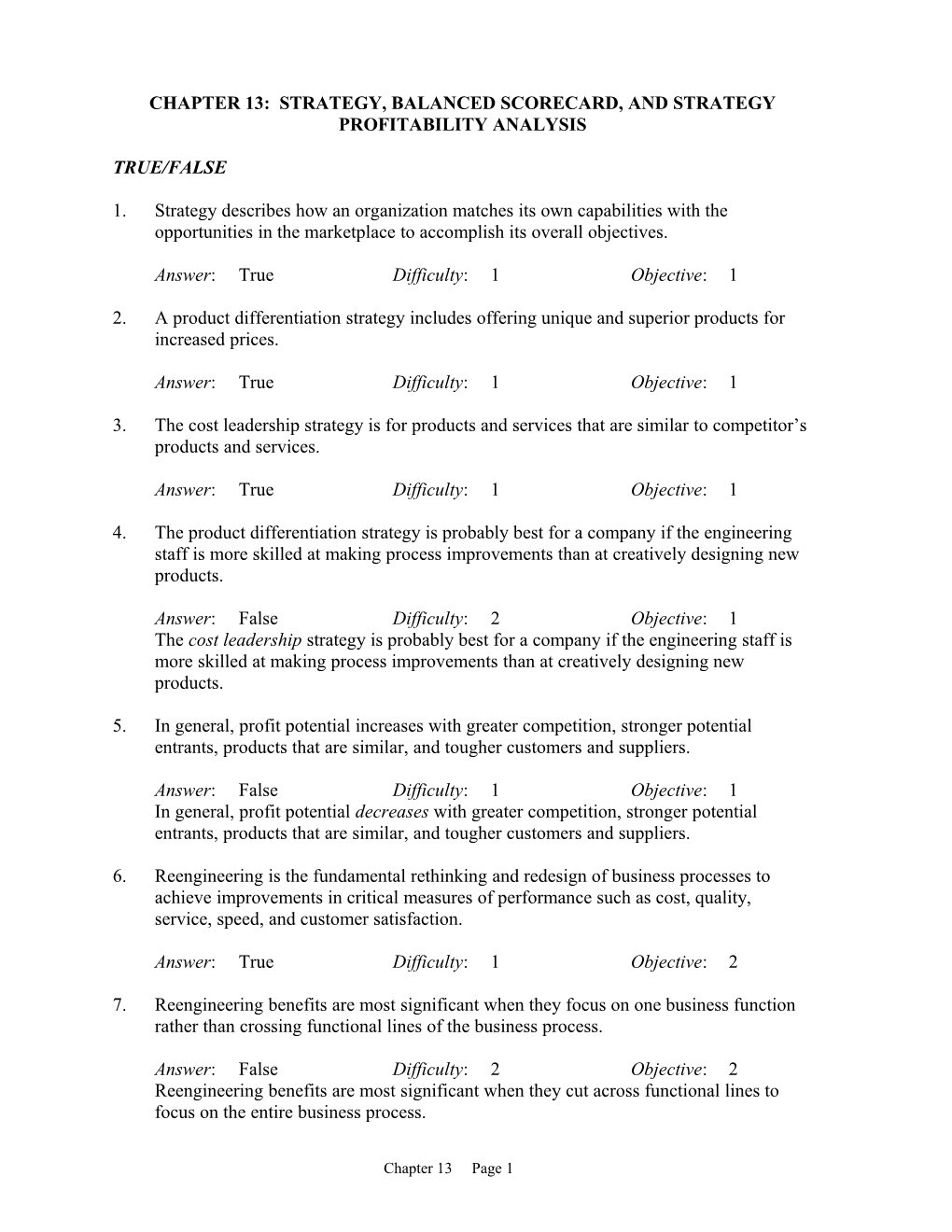 Chapter 13: Strategy, Balanced Scorecard, and Strategy Profitability Analysis