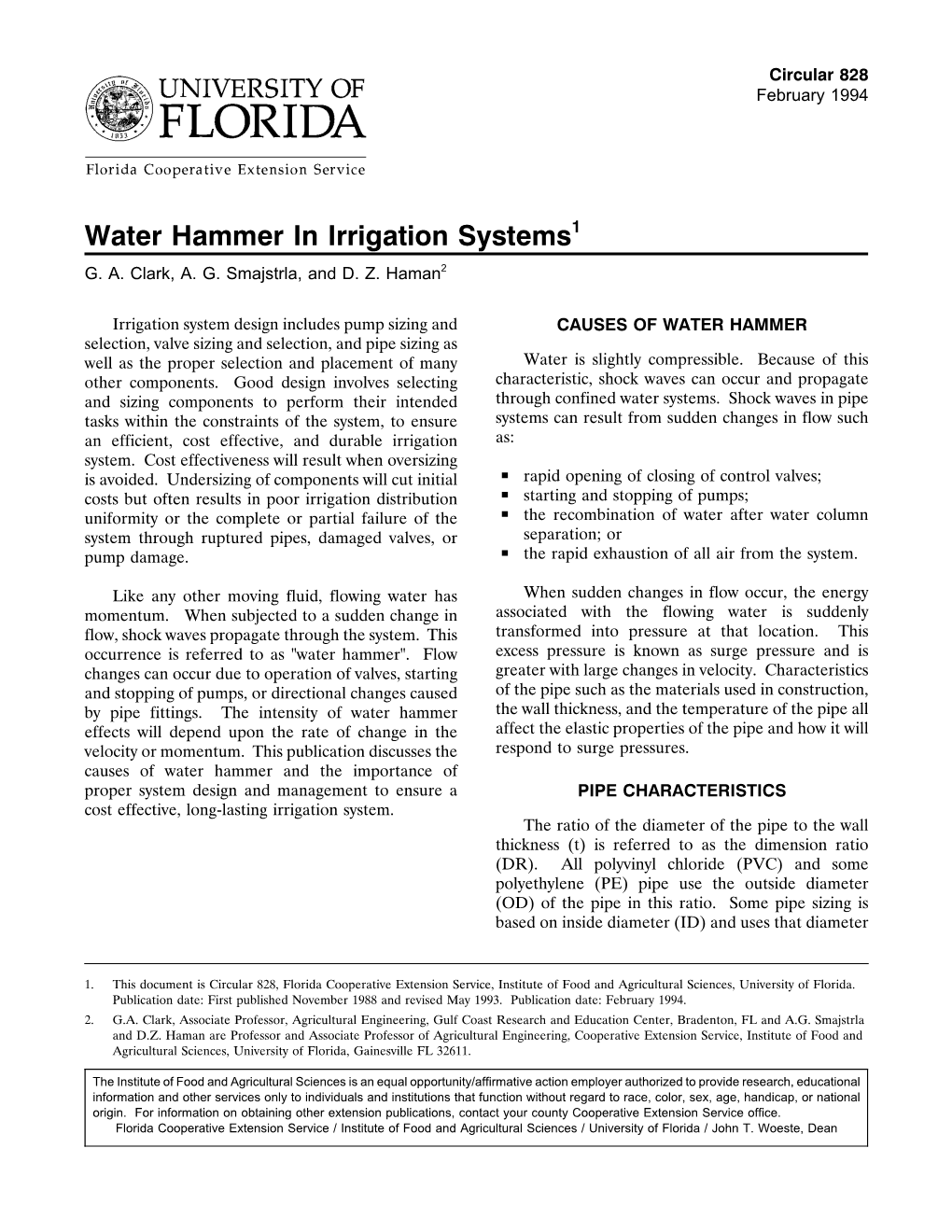Water Hammer in Irrigation Systems1 G