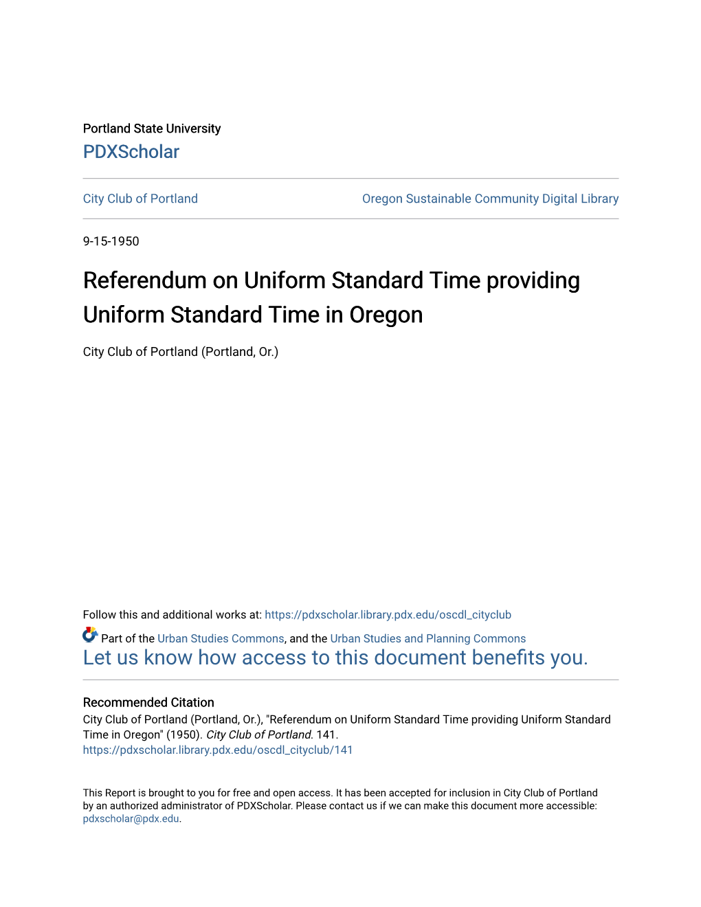 Referendum on Uniform Standard Time Providing Uniform Standard Time in Oregon
