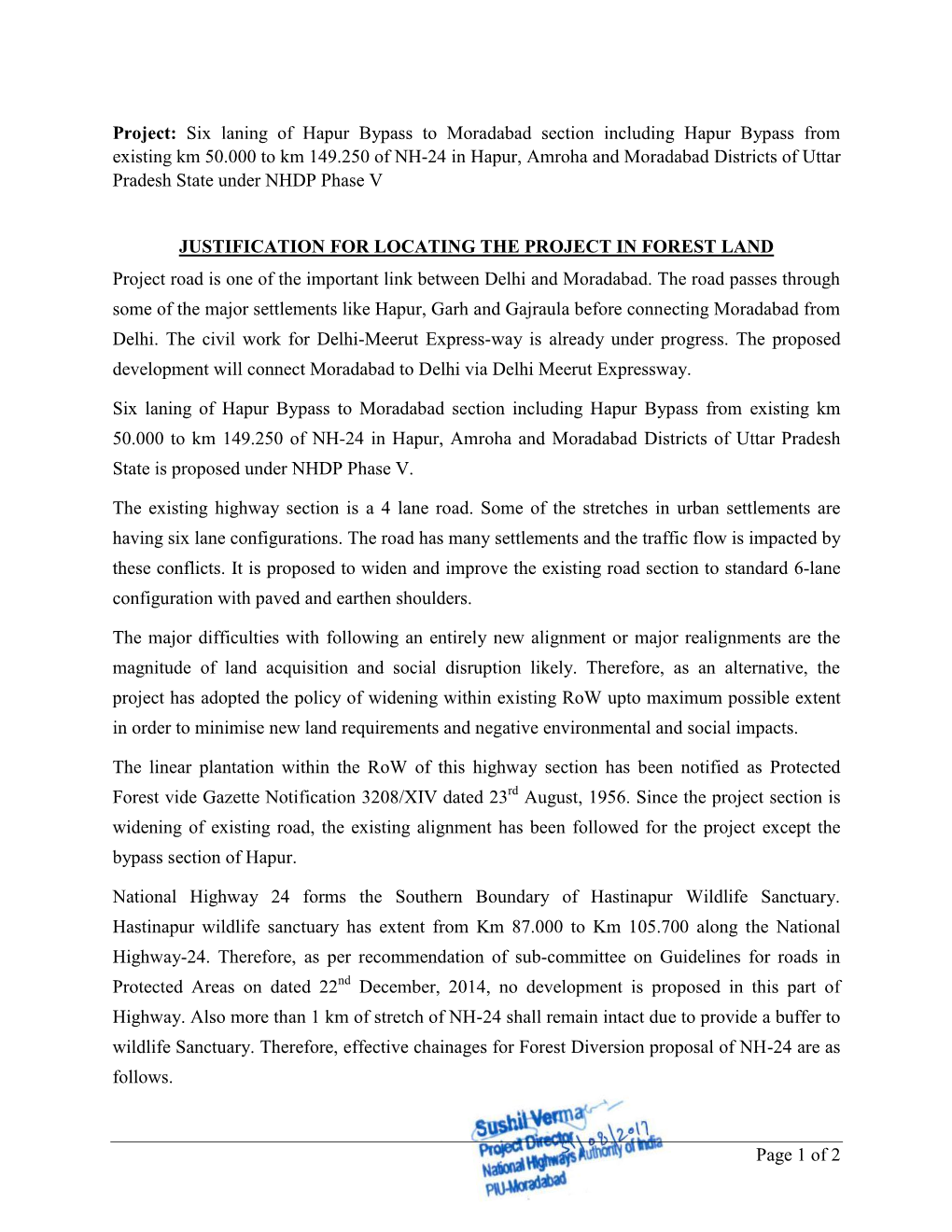 Page 1 of 2 Project: Six Laning of Hapur Bypass to Moradabad Section Including Hapur Bypass from Existing Km 50.000 to Km 149.25