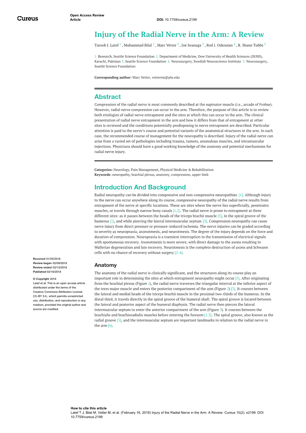 Injury of the Radial Nerve in the Arm: a Review