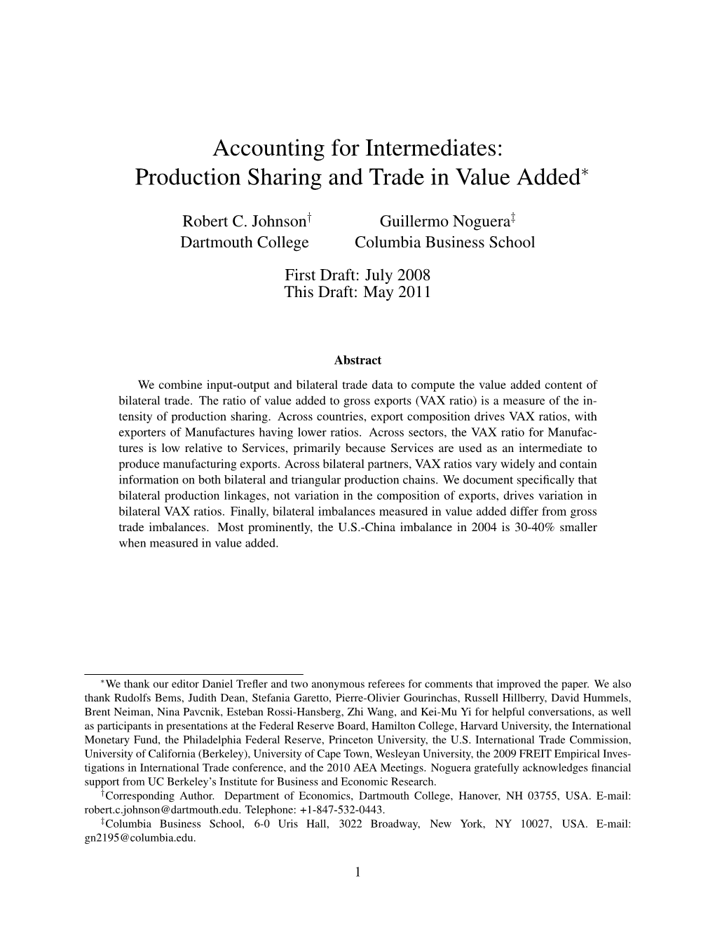 Production Sharing and Trade in Value Added∗