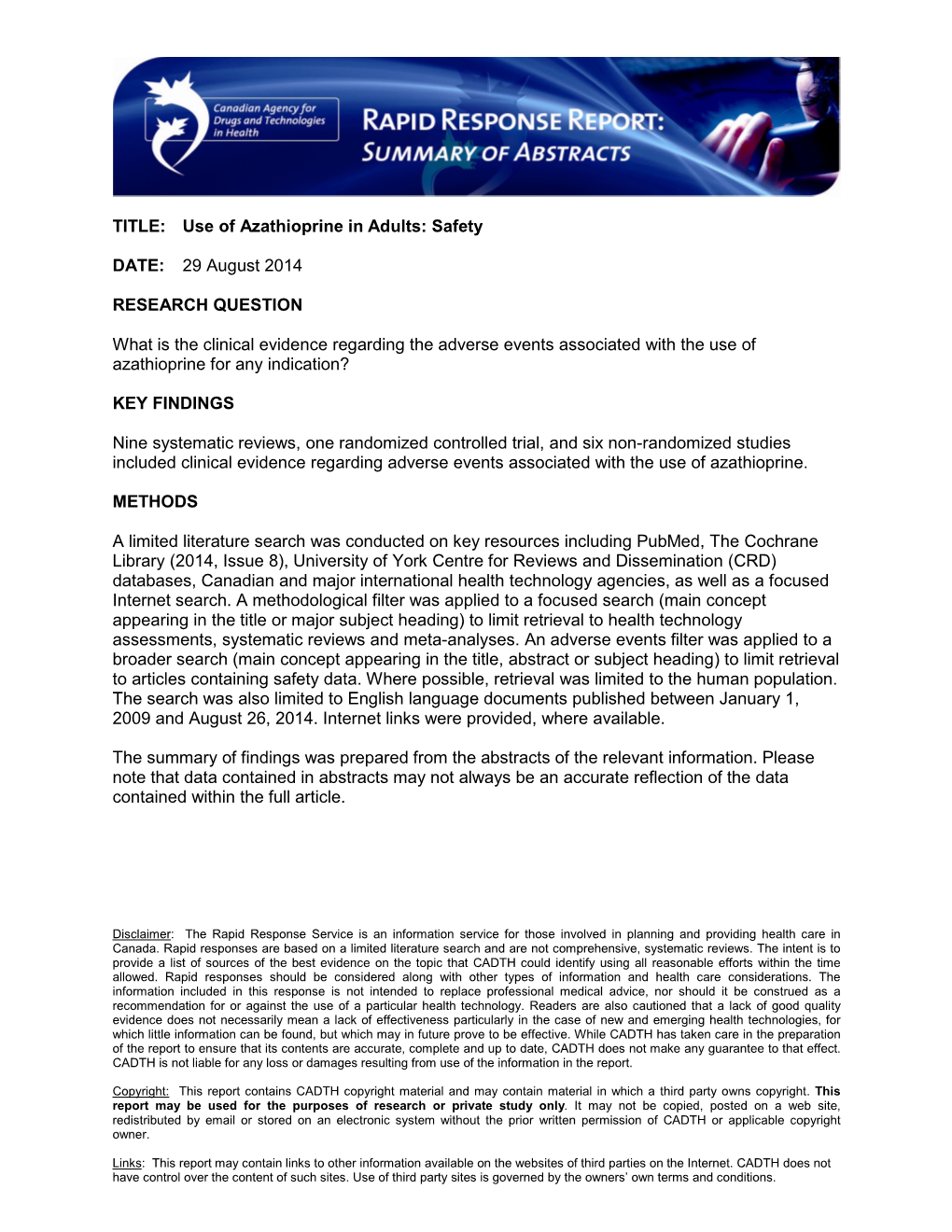 Use of Azathioprine in Adults: Safety