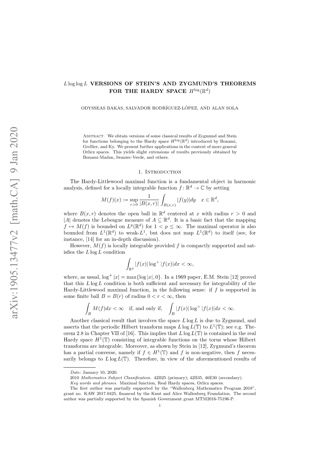 Arxiv:1905.13477V2 [Math.CA] 9 Jan 2020 Aiyblnsto Belongs Sarily a Ata Ovre Aeyif Zyg Namely [12], Converse, in Stein Partial by a Shown Has As Moreover, Integrable