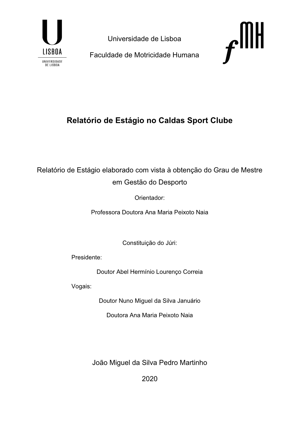 Relatório De Estágio No Caldas Sport Clube