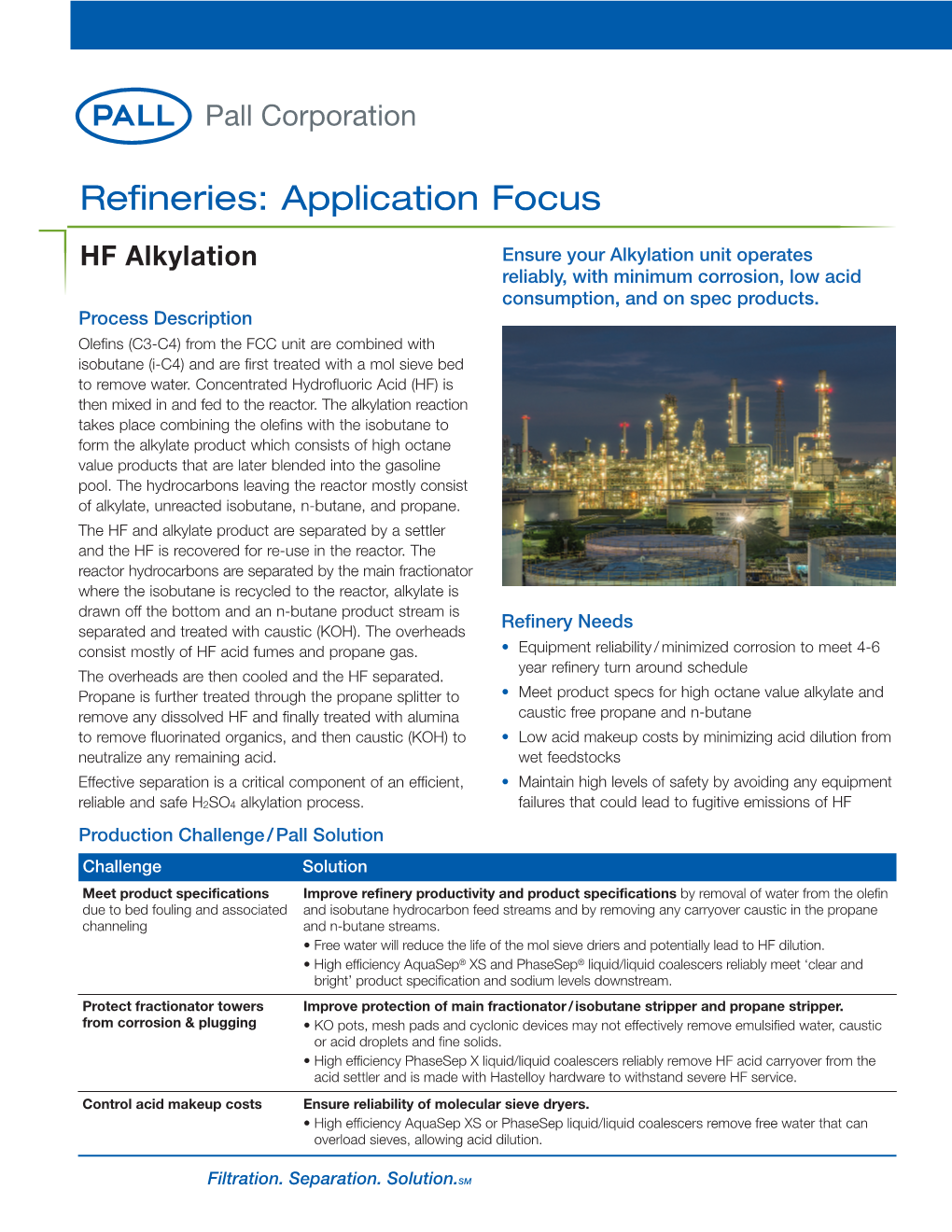 HF Alkylation Ensure Your Alkylation Unit Operates Reliably, with Minimum Corrosion, Low Acid Consumption, and on Spec Products