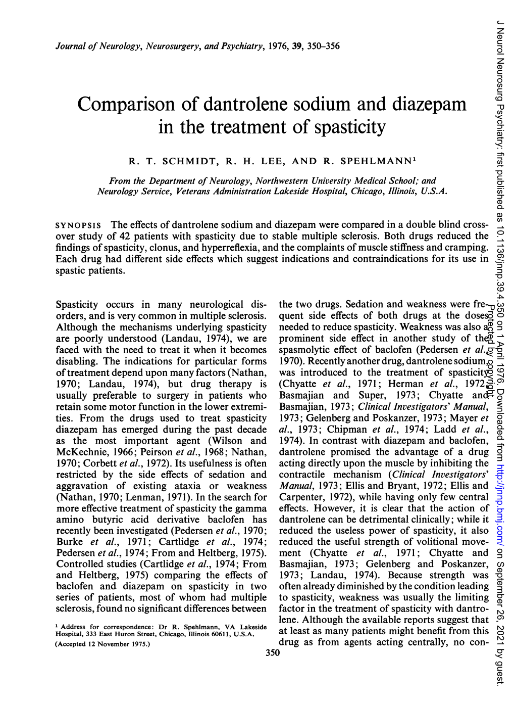 Comparison of Dantrolene Sodium and Diazepam in the Treatment of Spasticity