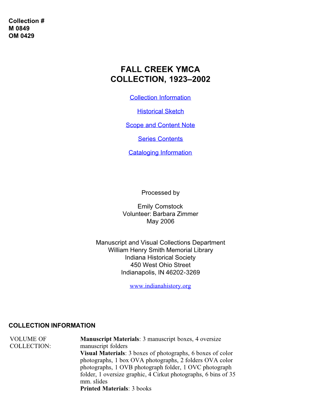 Fall Creek Ymca Collection, 1923-2002