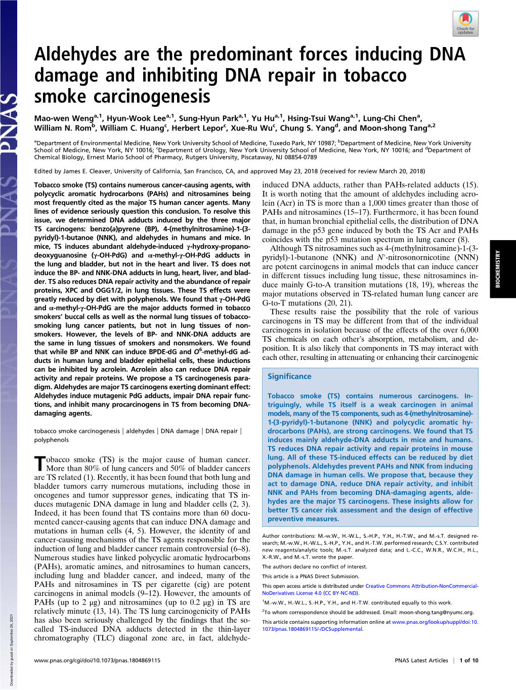 Aldehydes Are the Predominant Forces Inducing DNA Damage and Inhibiting DNA Repair in Tobacco Smoke Carcinogenesis