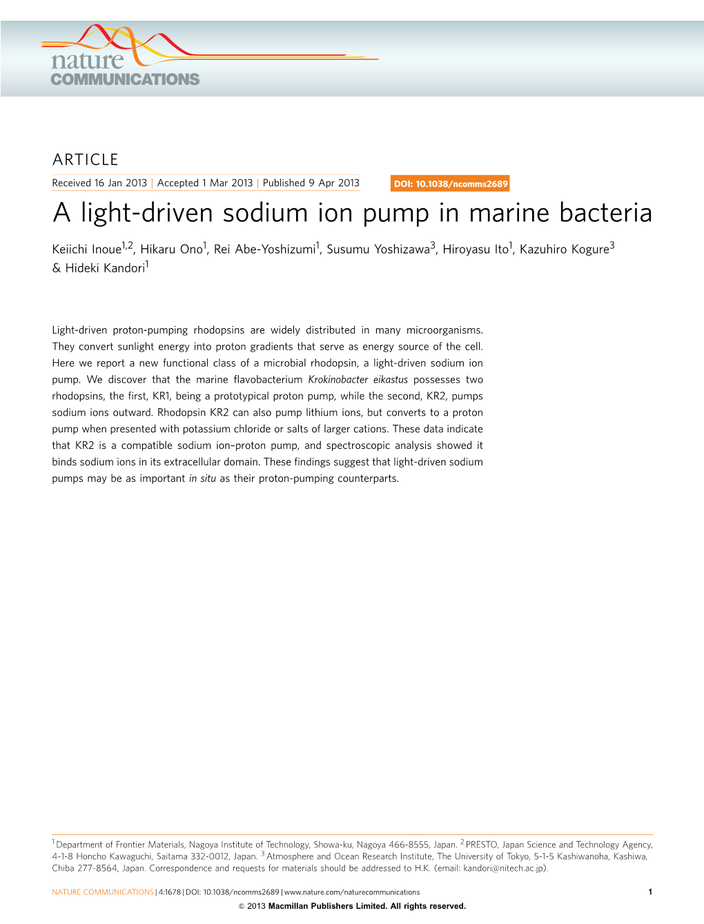 A Light-Driven Sodium Ion Pump in Marine Bacteria