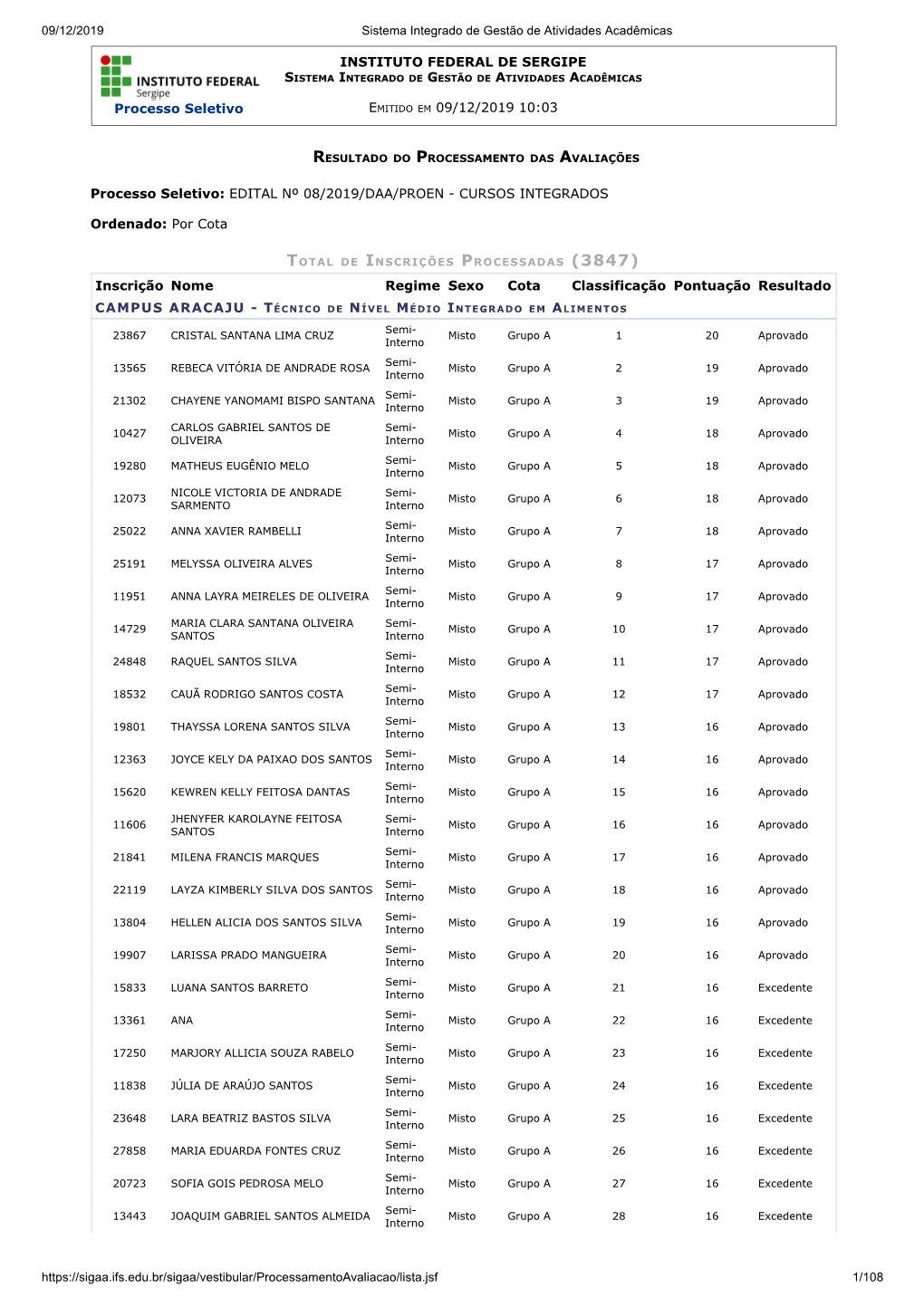 Processo Seletivo EMITIDO EM 09/12/2019 10:03