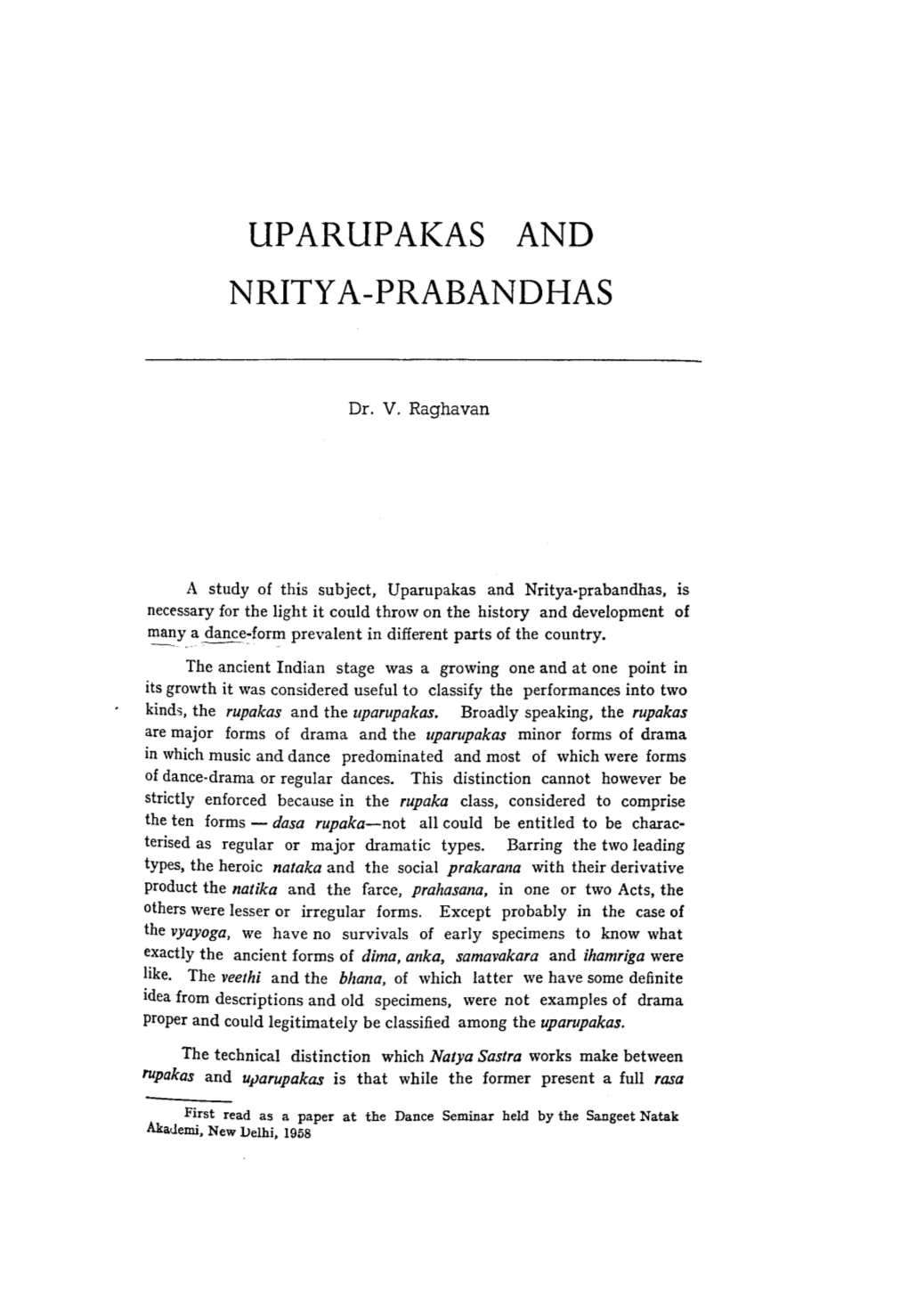 Uparupakas and Nritya-Prabandhas