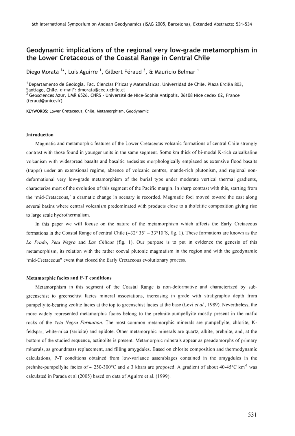 Geodynamic Implications of the Regional Very Low-Grade Metamorphism 'In the Lower Cretaceous of the Coastal Range in Central Chile